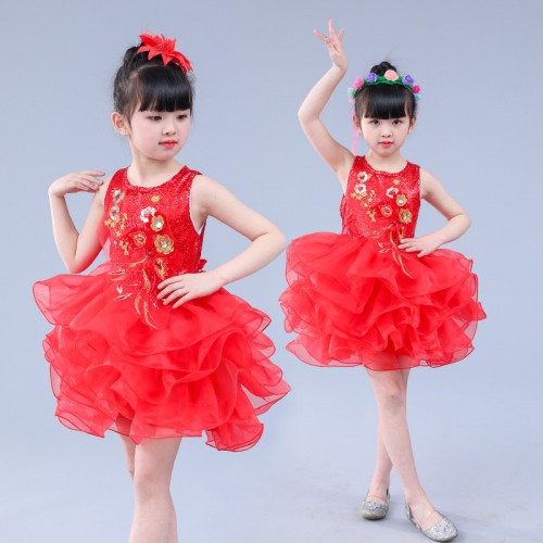 Girls jazz dance dresses modern dance for kids children sequined violet gold red competition singers dancers chorus show cosplay outfits